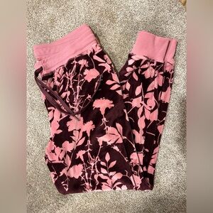 Pink and Burgundy Floral Patterned Pajama Pants
